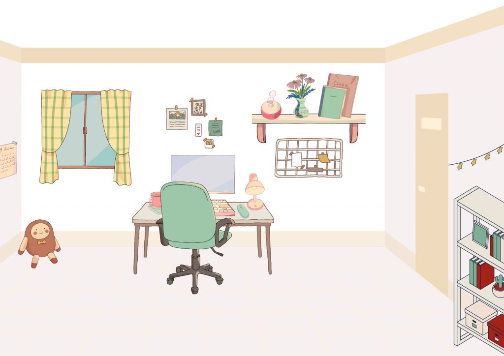 como establecer metas claras es una ilustración de una habitación con libros, planificador, un escritorio