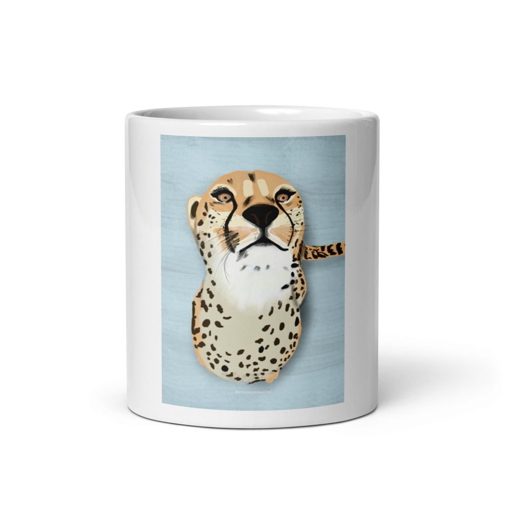 taza blanca guepardo