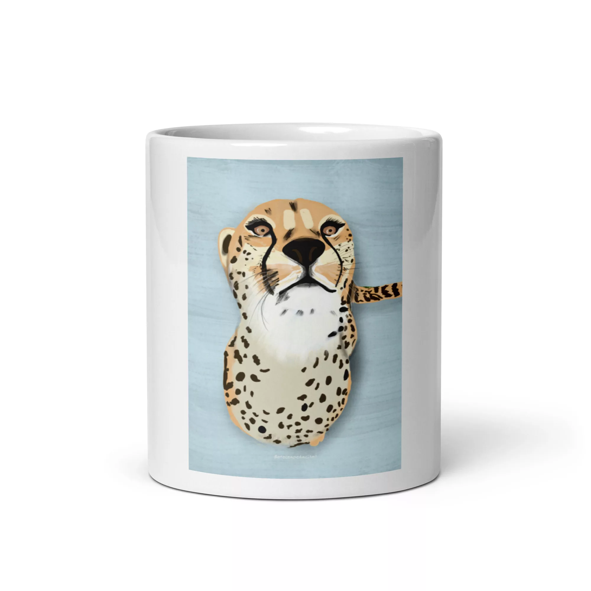 taza blanca guepardo