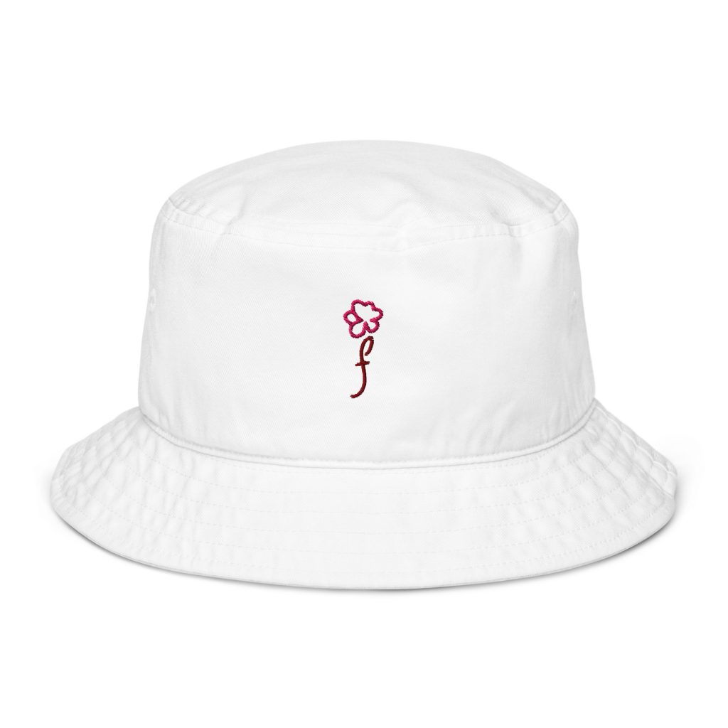 Gorro pescador orgánico Florece bordado blanco