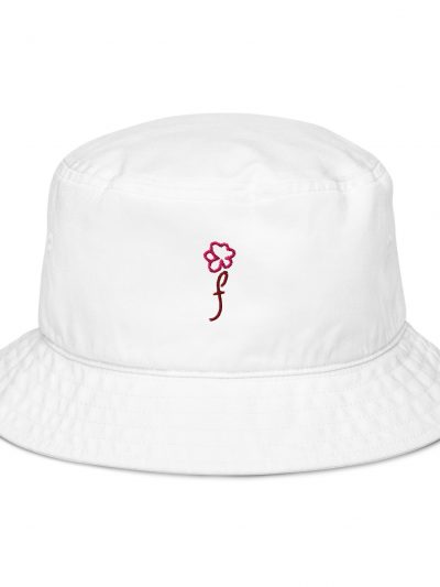 Gorro pescador orgánico Florece bordado blanco