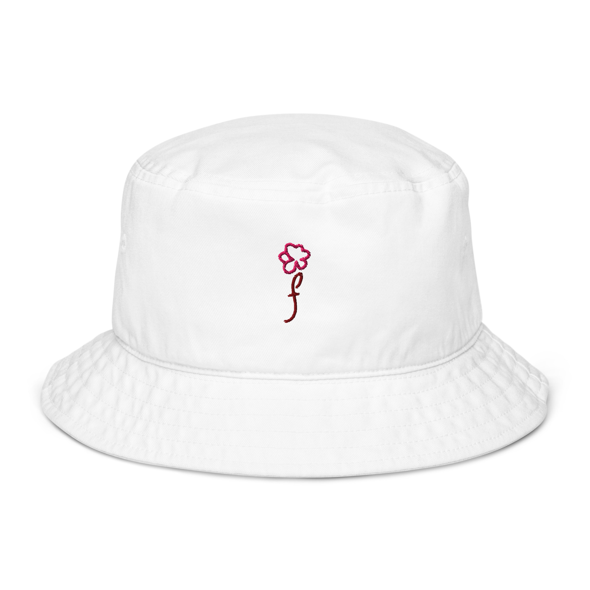 Gorro pescador orgánico Florece bordado blanco