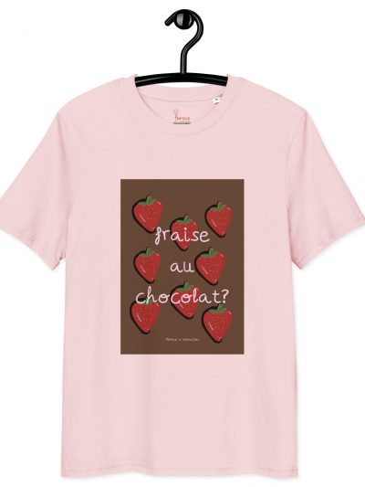 Camiseta de algodón orgánico ¿Fresas con chocolate? rosa