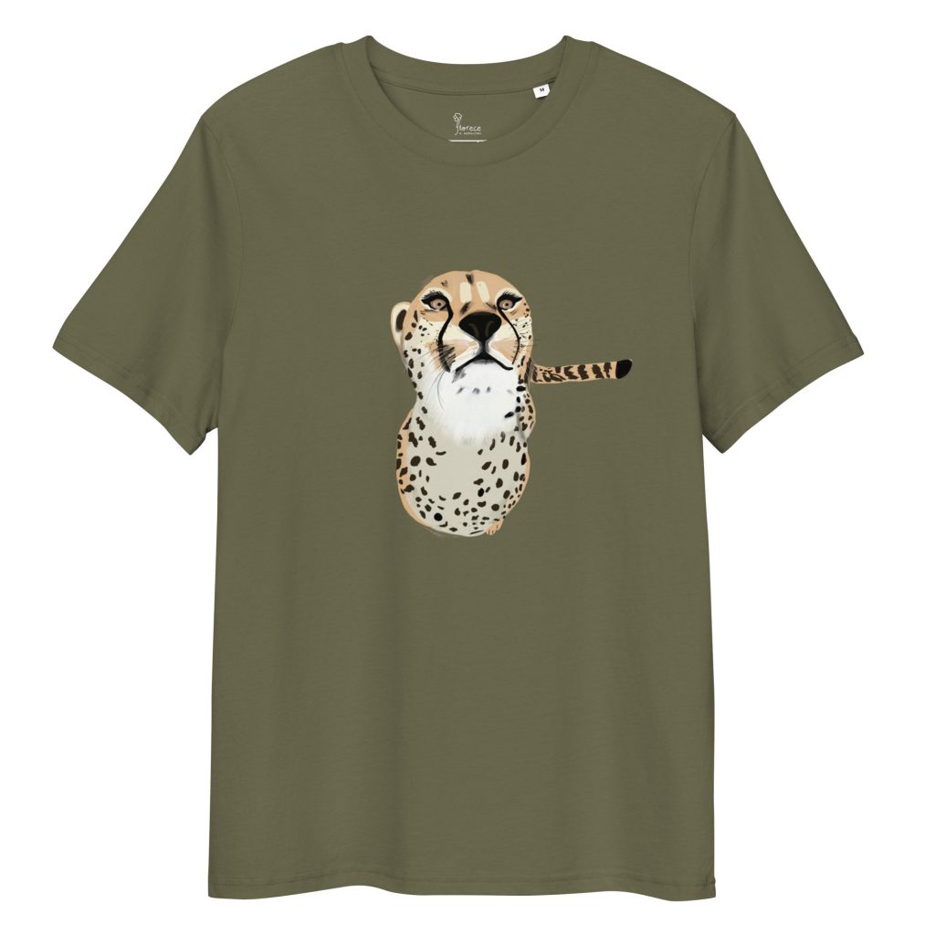 camiseta algodon organico guepardo caqui