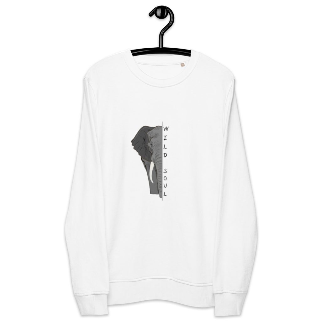 Sudadera orgánica Unisex Elefante Wild Soul blanca