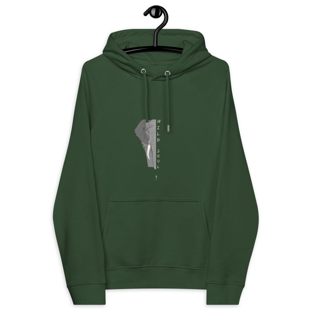 Sudadera con capucha algodón verde botella Elefante Wild Soul