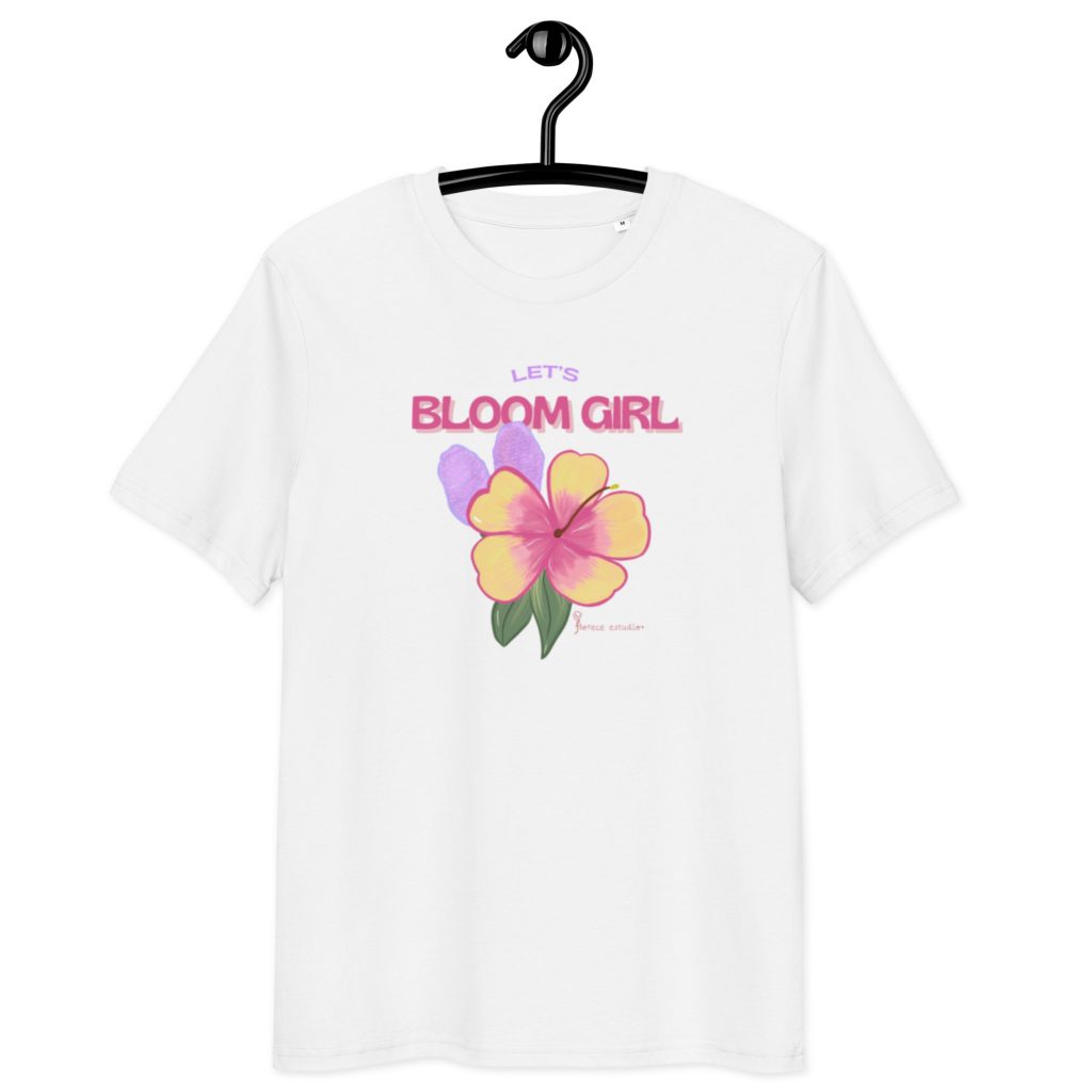 Camiseta unisex de algodón Let’s Bloom Girl rosa