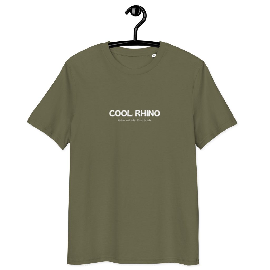 Camiseta de algodón Cool Rhino espalda letras blancas